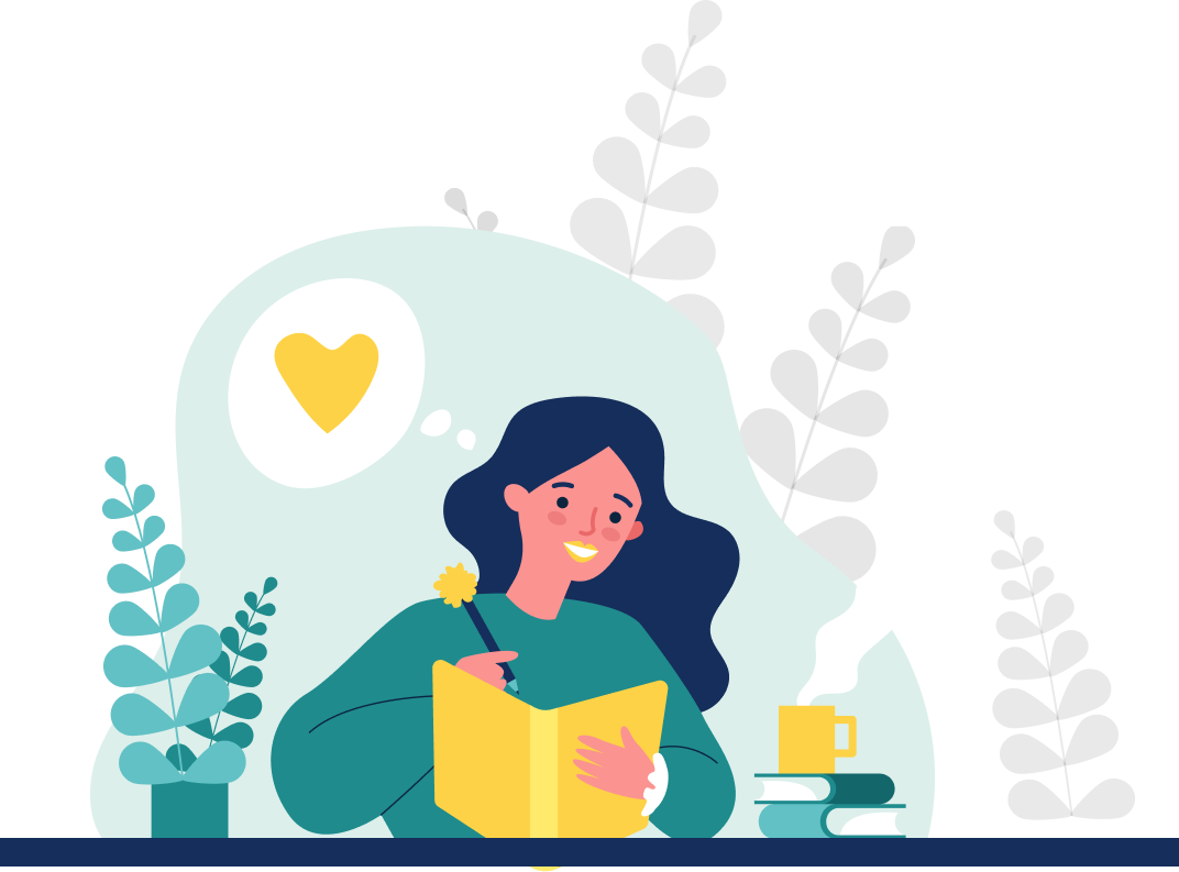 Woman smiling and reading a book