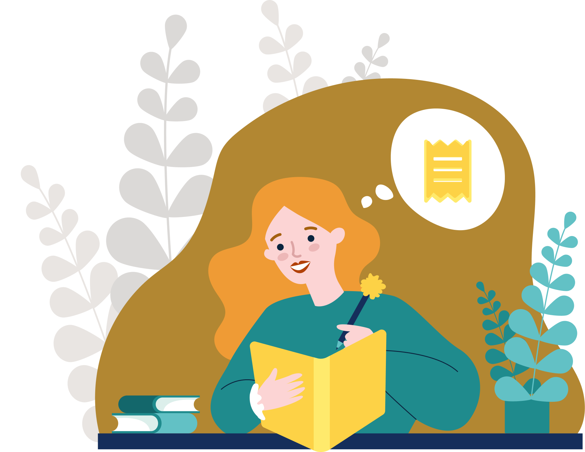 Woman smiling and reading a book