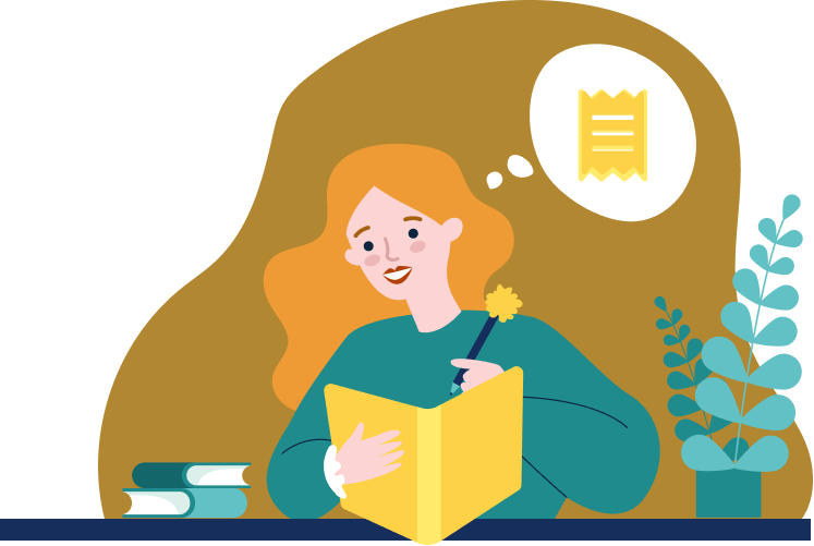 Woman smiling and reading a Receipt